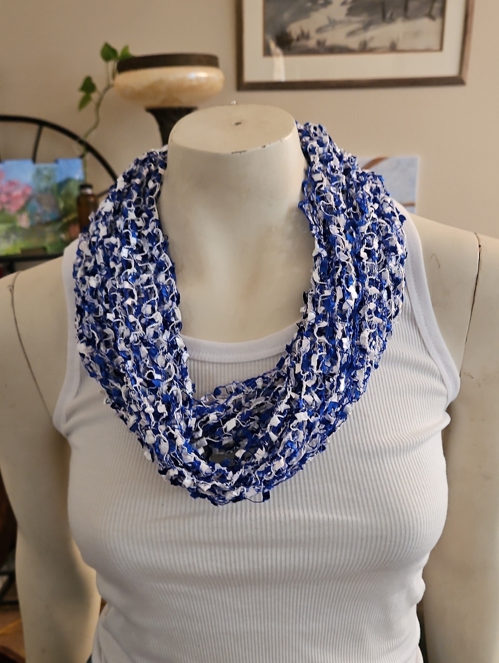 Blue & White Loop Scarf Necklace - Women Accessories